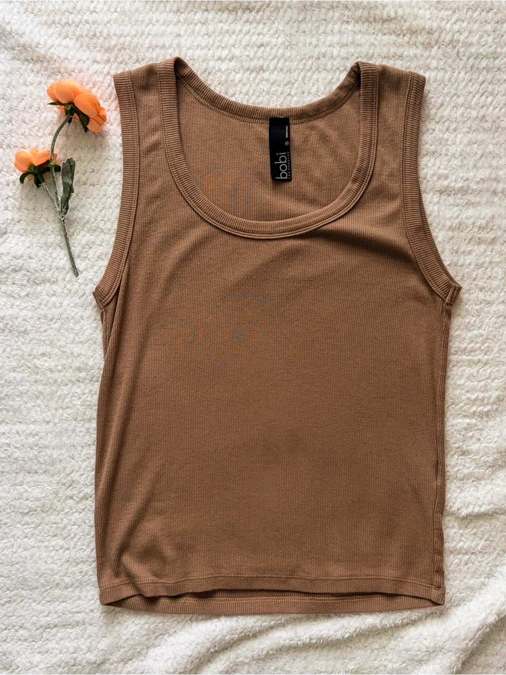 Bobi Los Angeles Brown Ribbed Tank Top Cotton Modal Scoop Neck Size S